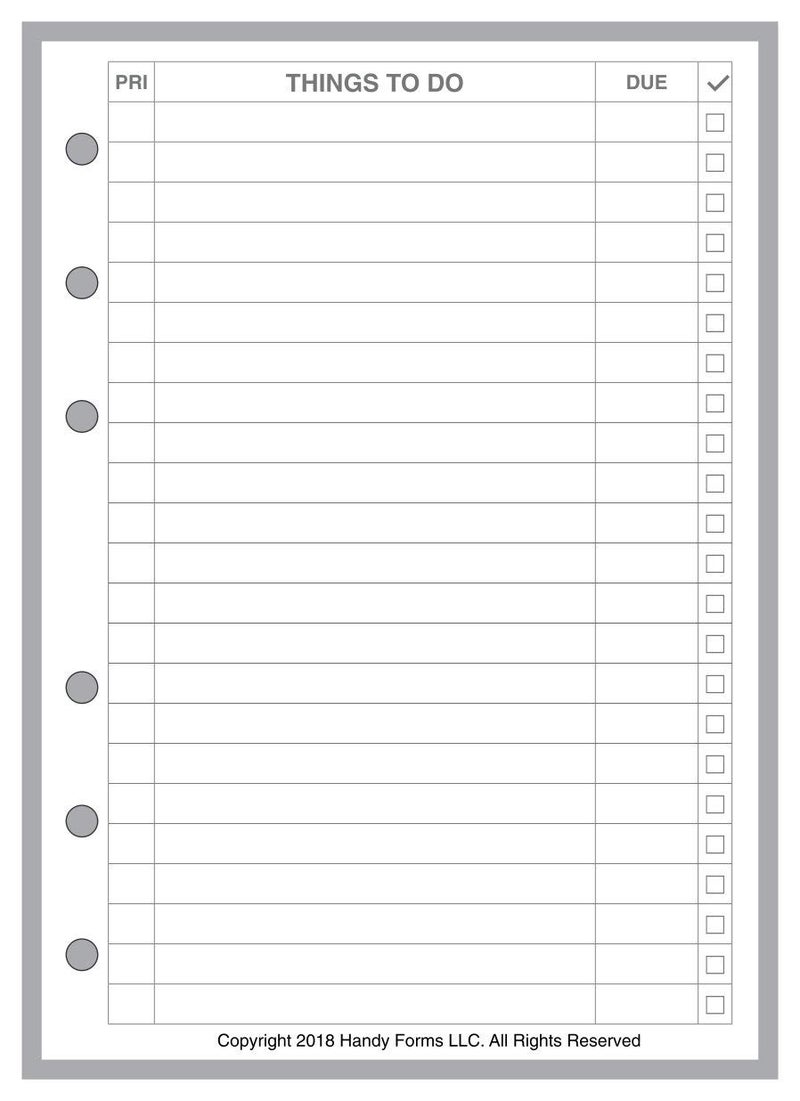 Handy Forms A6 Size to-Do List Planner Insert, for 6-Ring Binders (4.1" x 5.8"). This is A European Standard A6 Size. Your A6 May BE Different. Please See Images. - Image 1